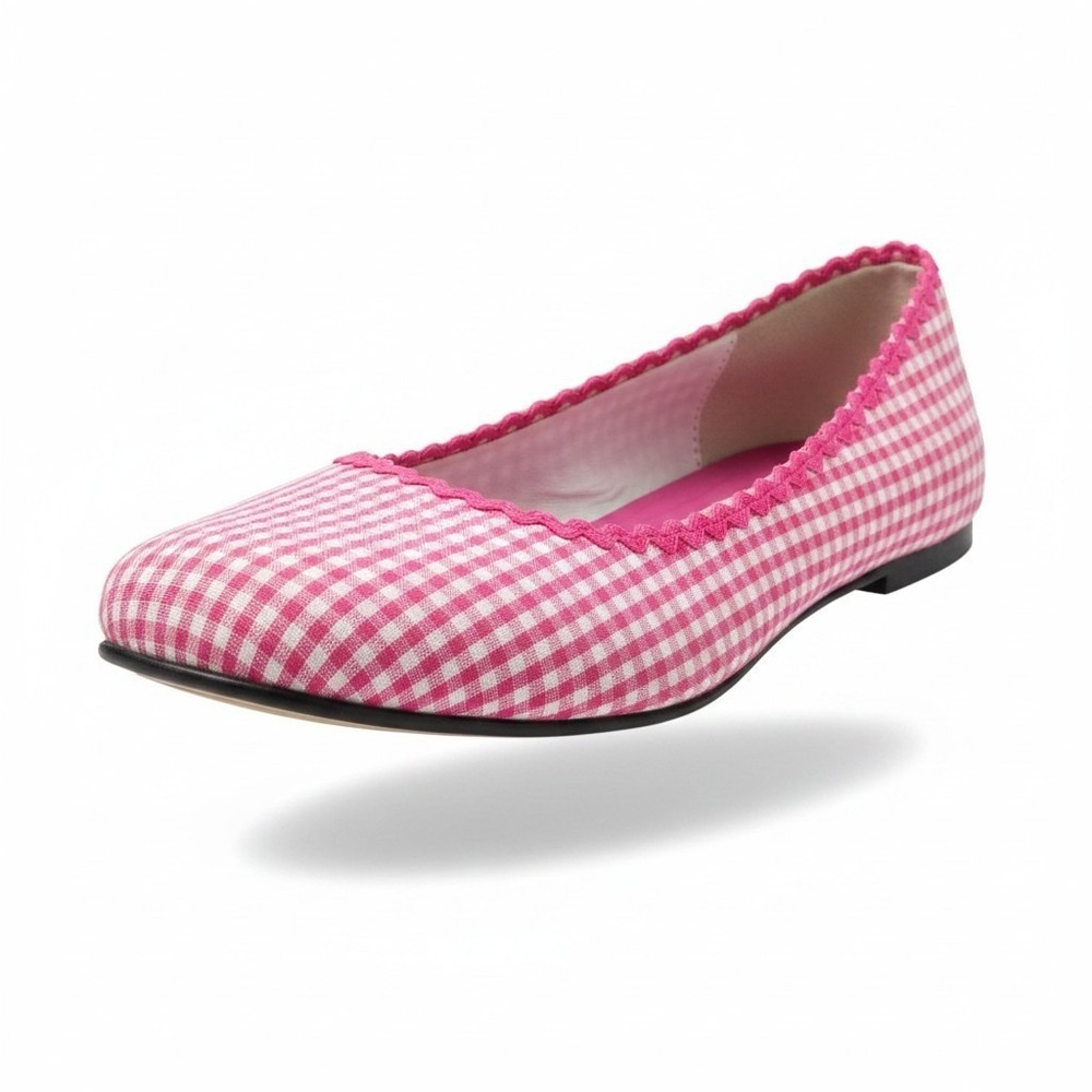 NIB Talbots Pink White Gingham Ballet Flats Round Toe Slip On Womens‎ Shoes
